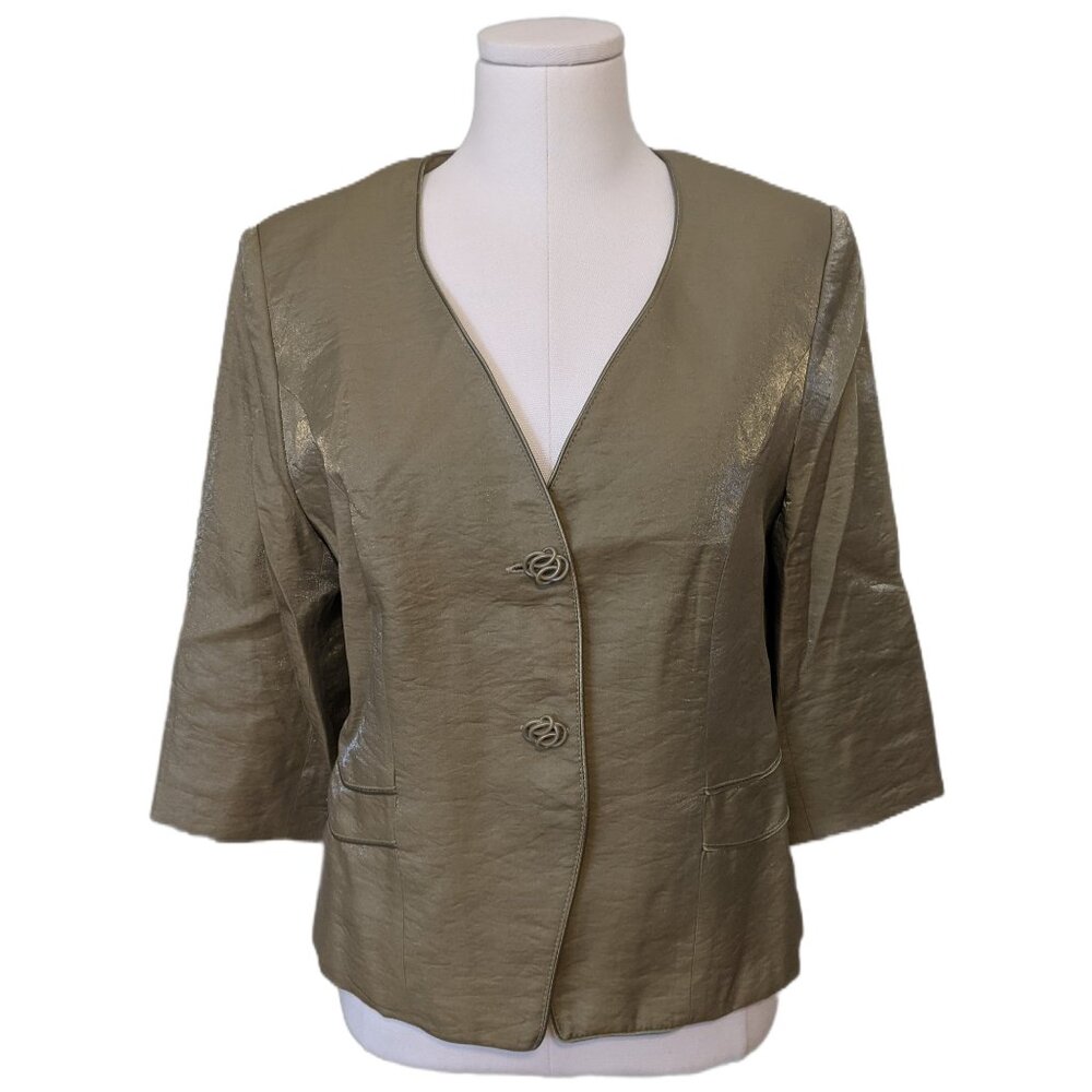Vintage Yrenne Metallic Gold Beige Blazer Oversized 80s 90s Jacket 3/4 Sleeve XL